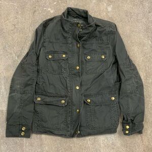 J.Crew Women’s Field Jacket Coated Army Green Cargo Gold Buttons Small - OBO